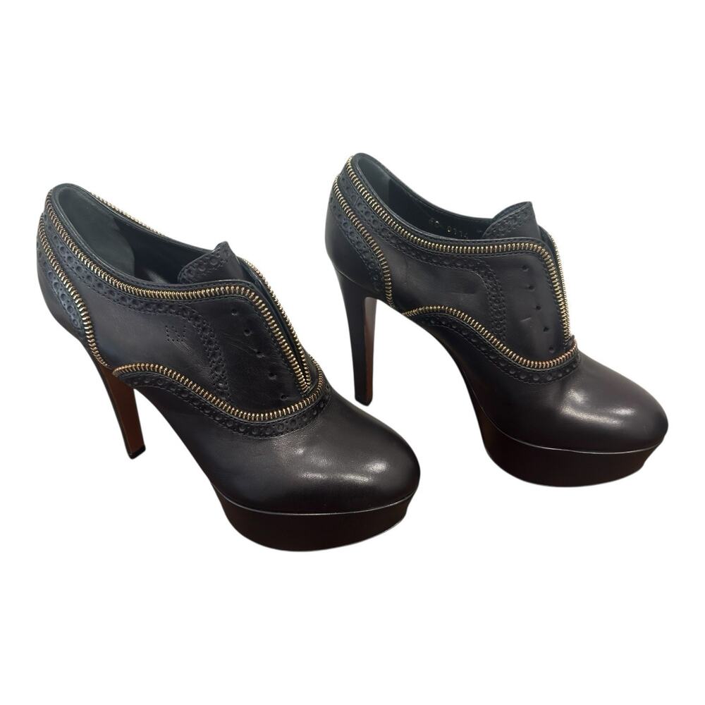 Louis Vuitton Heeled Platform Booties Black Leather Zipper Italy 37.5 EU 7.5 US - Picture 4 of 16
